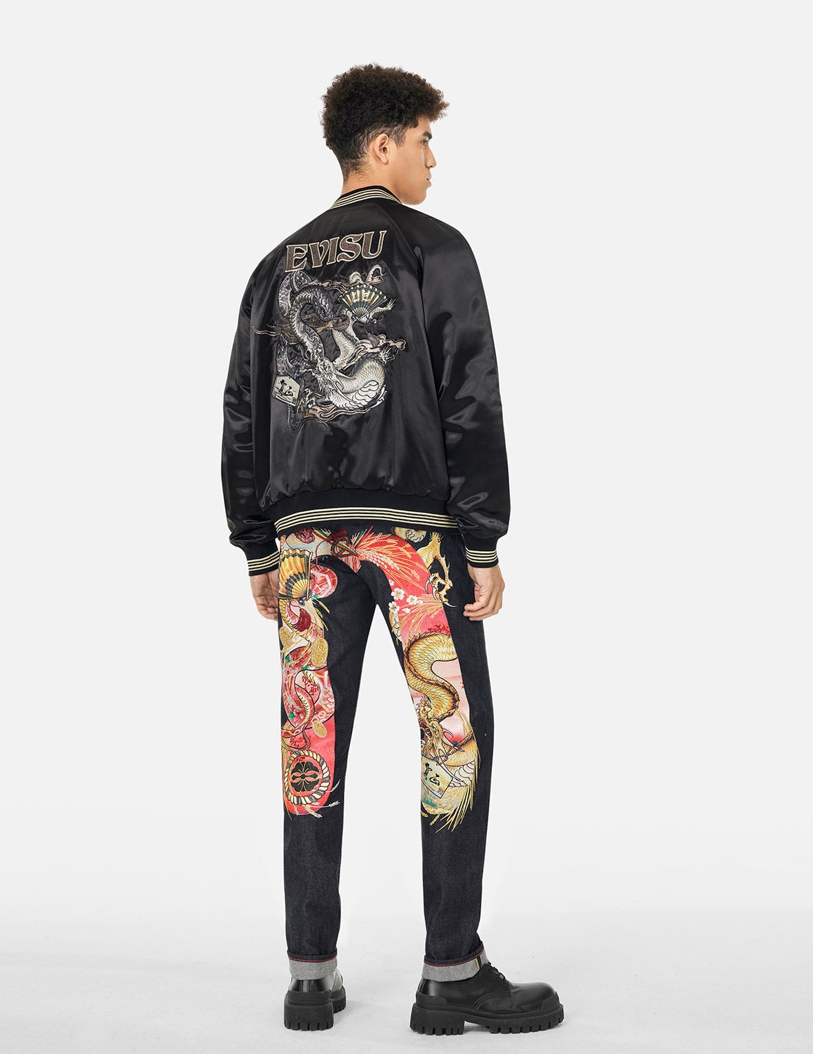 Soaring Snake Embroidery and Traditional Japanese Totem Prints Reversible Relax Fit Souvenir Jacket - 4
