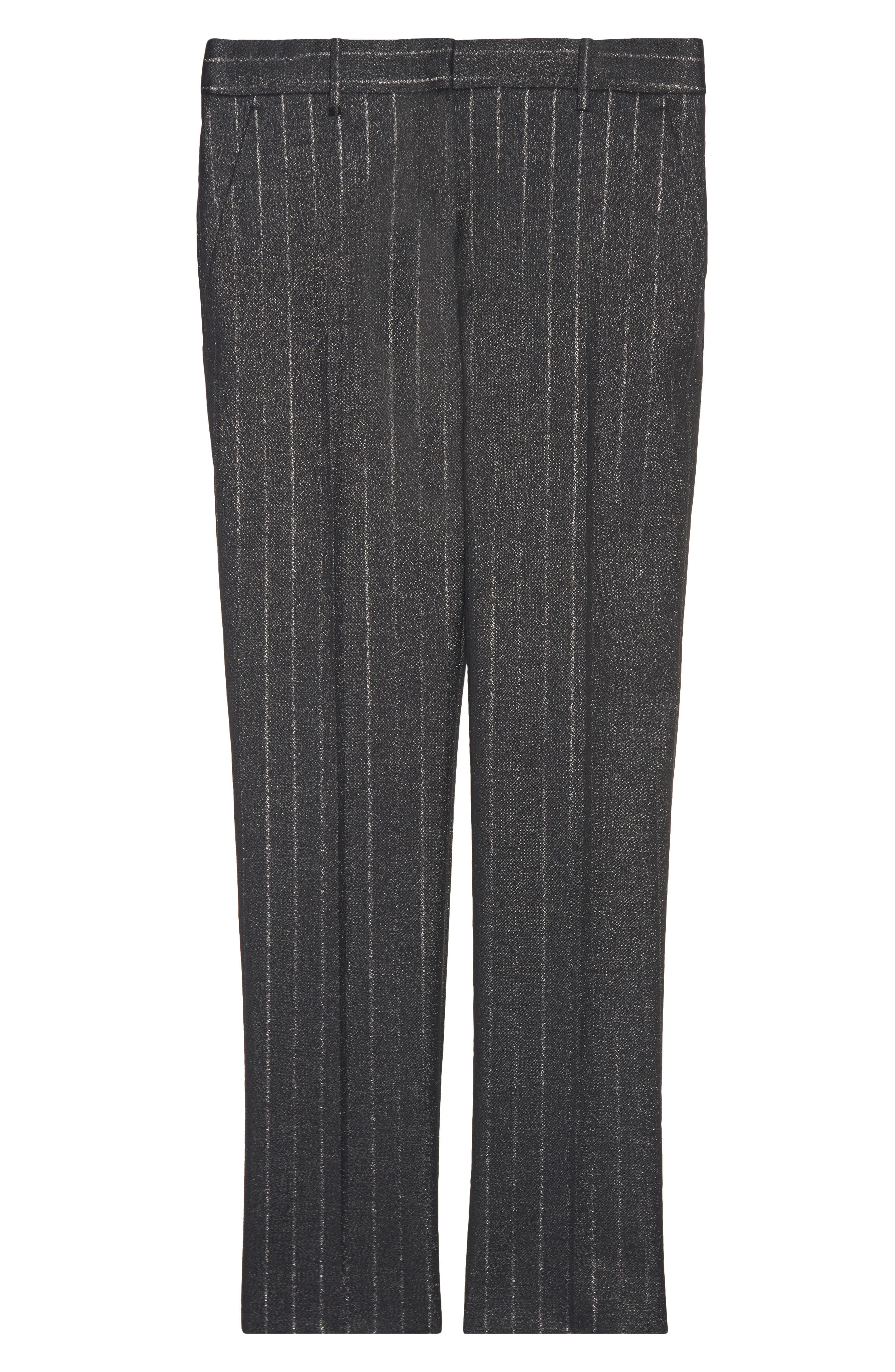 TOM FORD Metallic Stripe Wool Blend Ankle Pants in Dark Silver at Nordstrom - 6