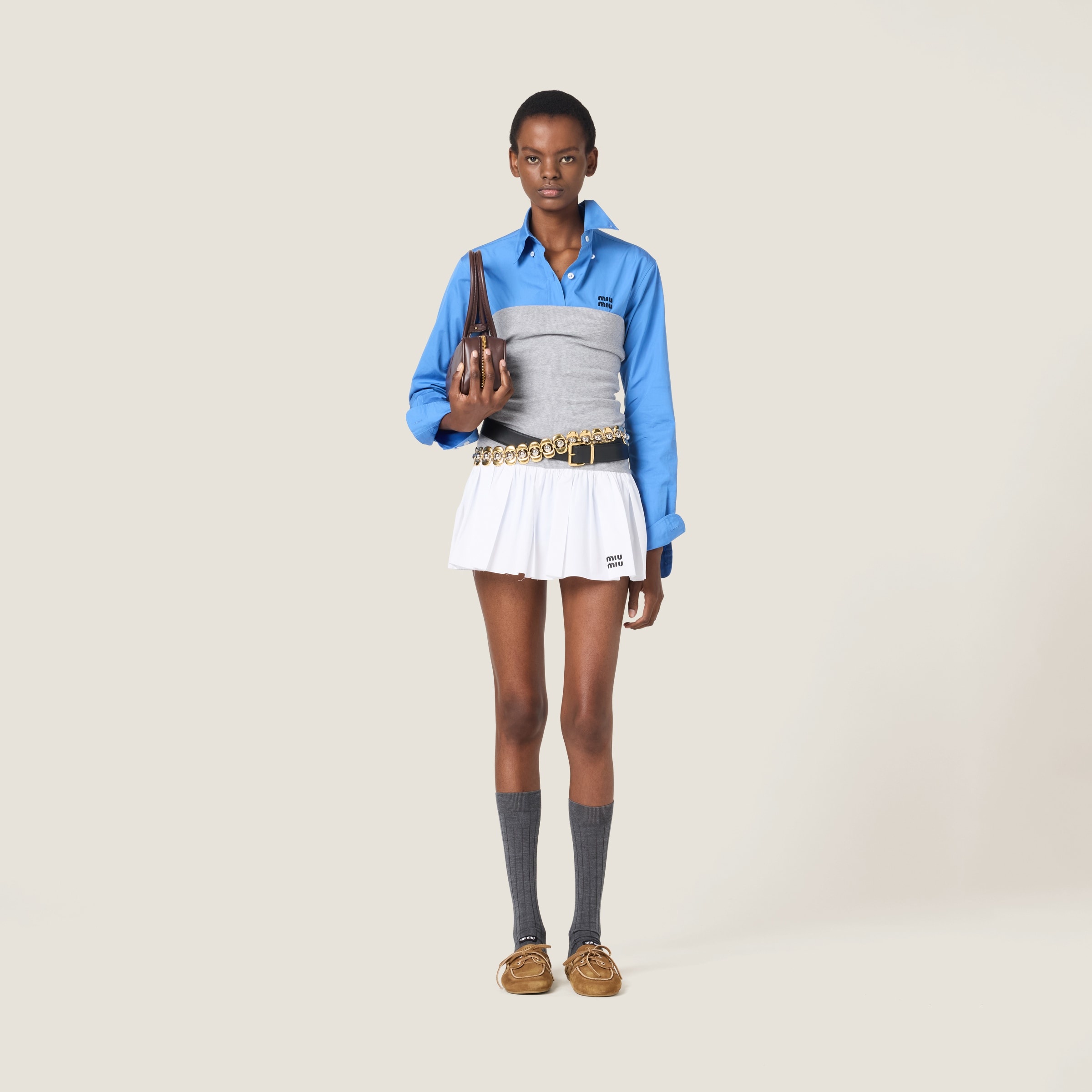 Poplin and jersey miniskirt - 2