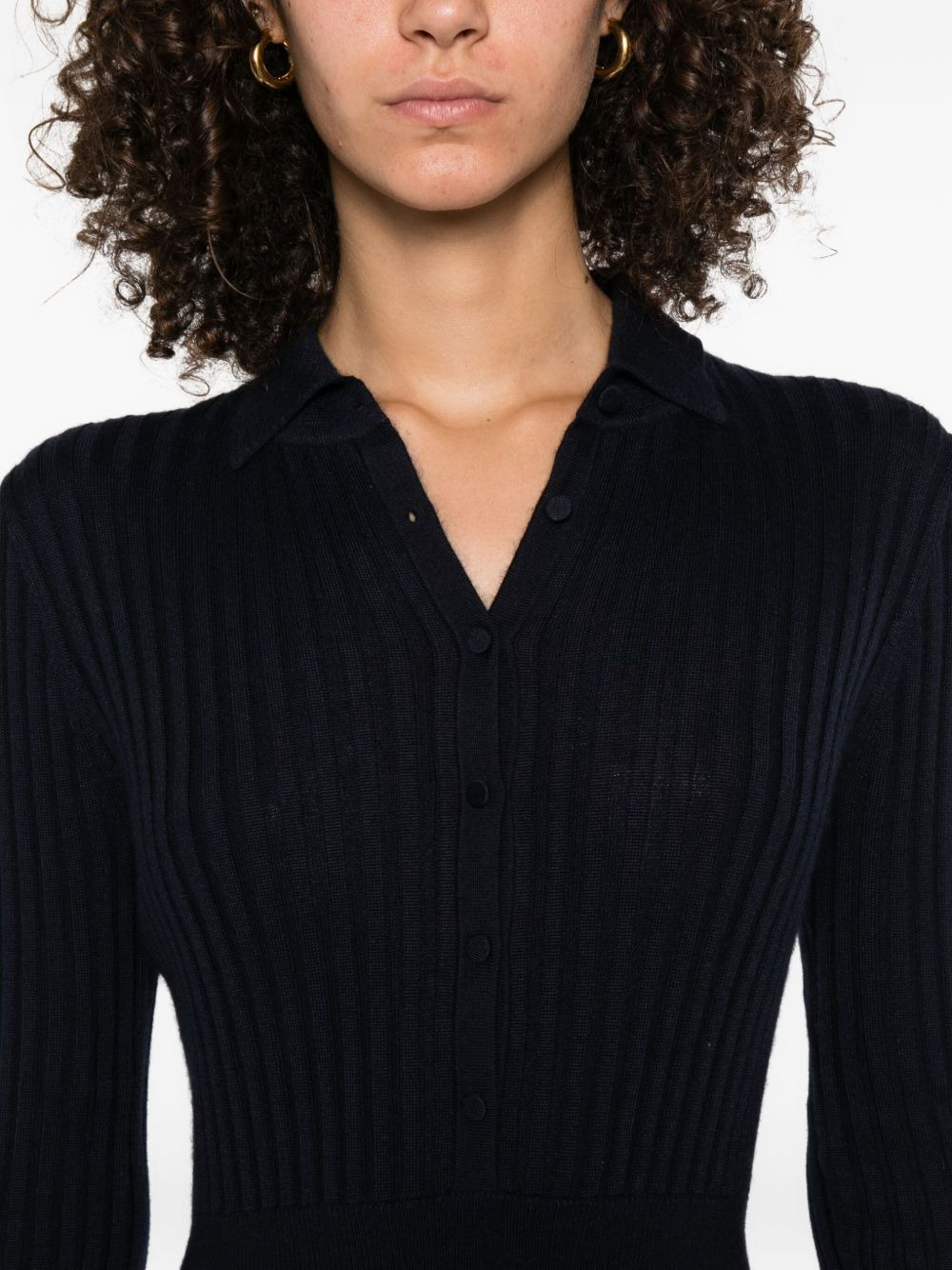 ribbed collared midi dress - 5