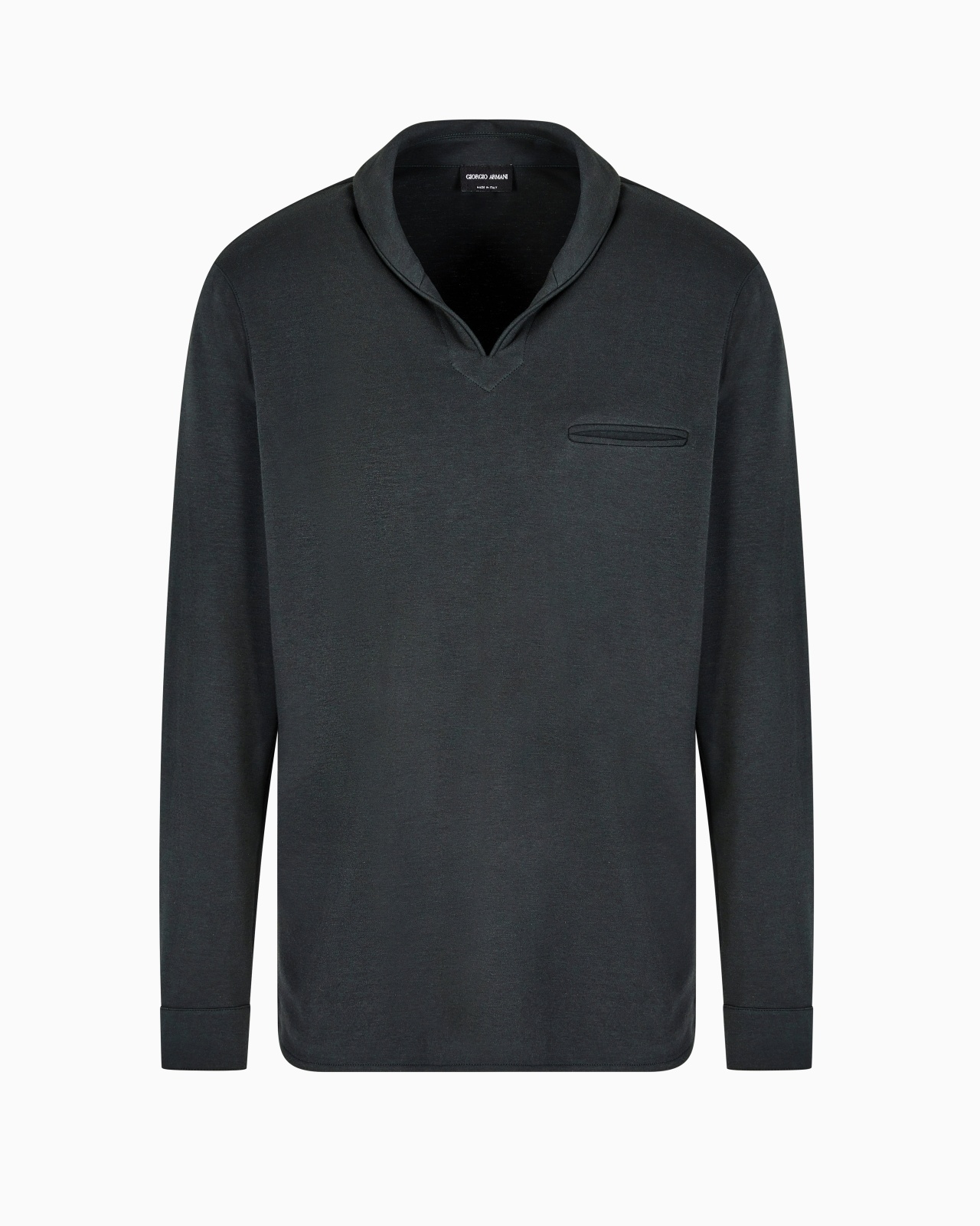 COTTON AND CASHMERE INTERLOCK LONG-SLEEVED POLO SHIRT - 1