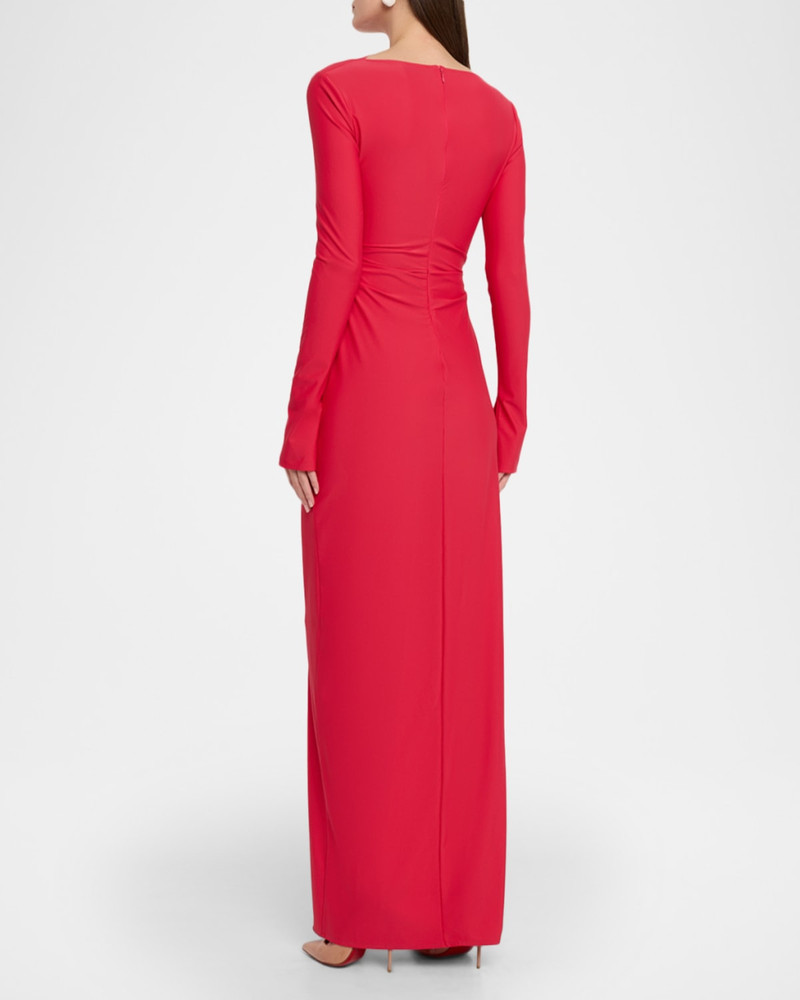 Matte Jersey Long-Sleeve Ruched Gown 3