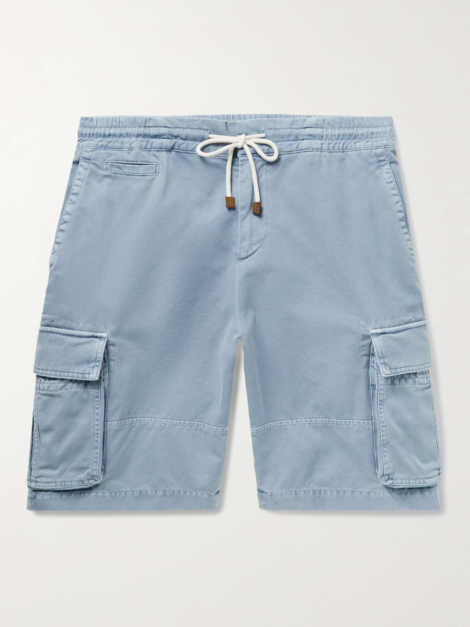 Garment-Dyed Cotton-Twill Drawstring Cargo Shorts - 1