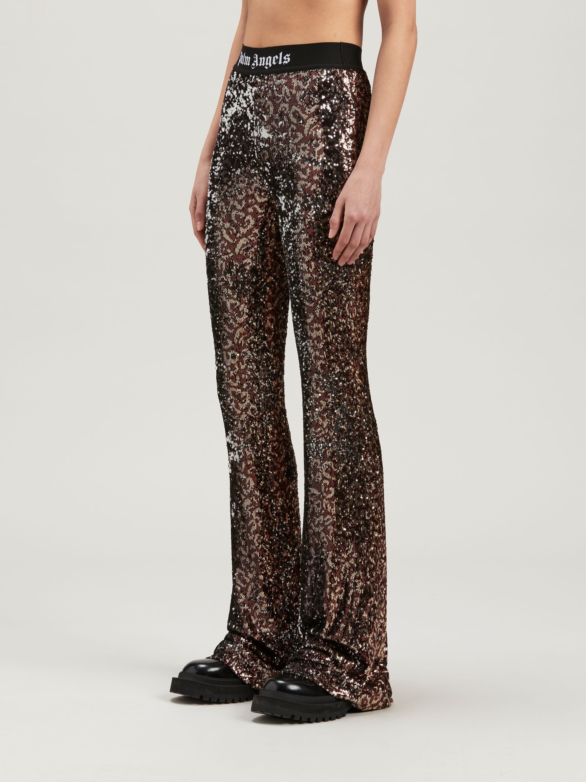 Logo Tape Sequins Flare Pants - 4