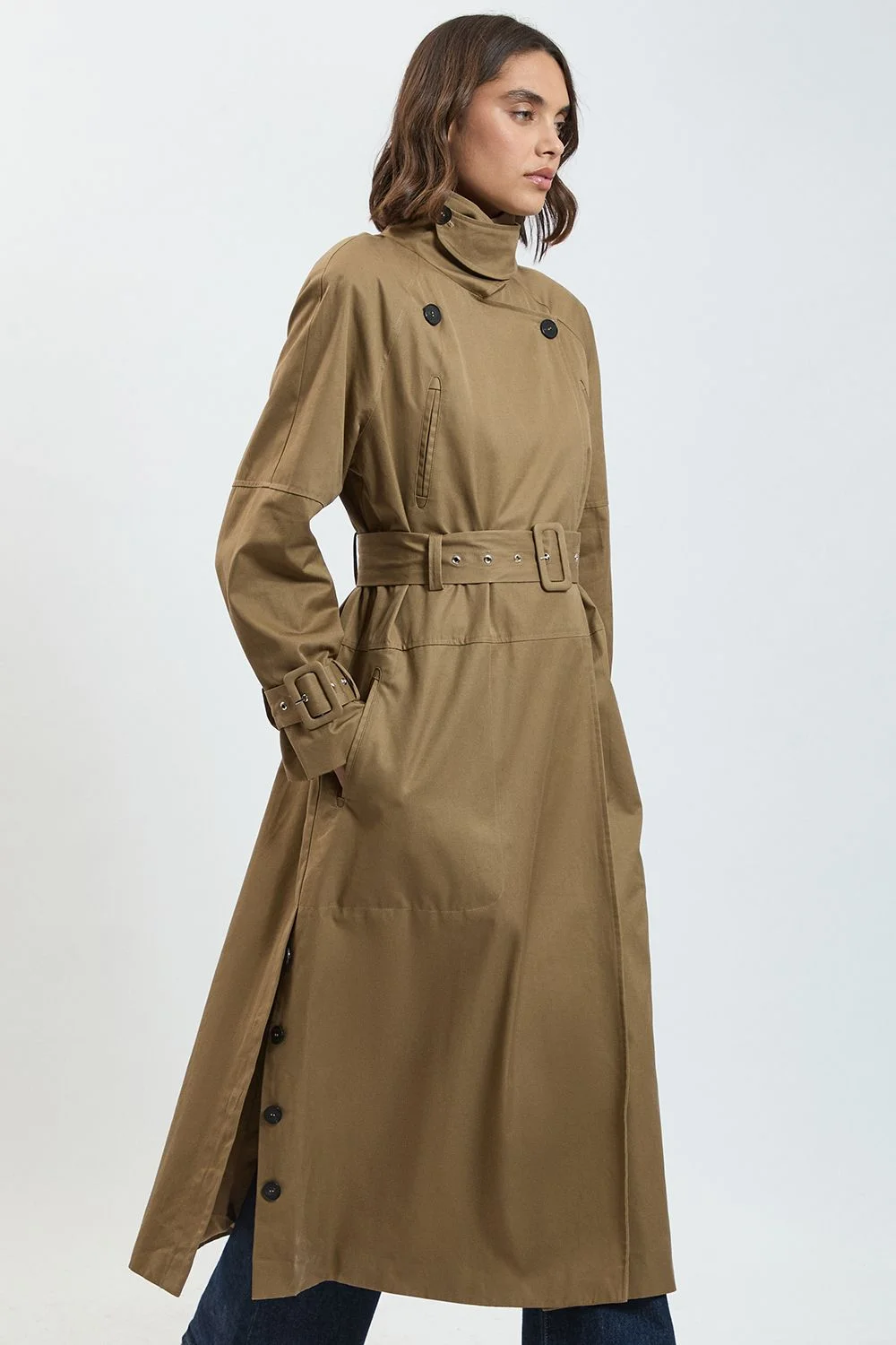 Funnel Neck Trench Coat - 1