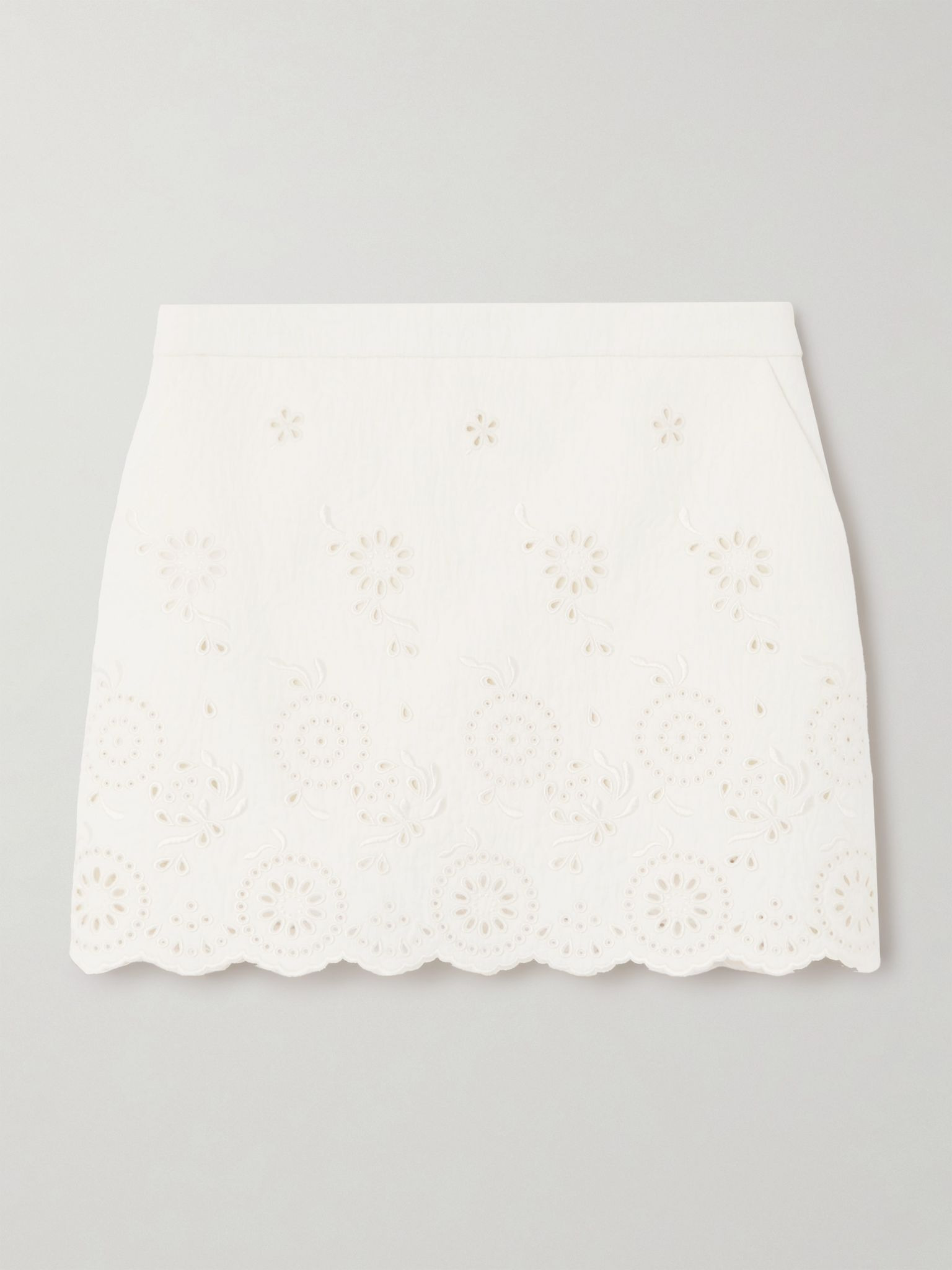 Scalloped quilted broderie anglaise cotton-blend mini skirt White - 1