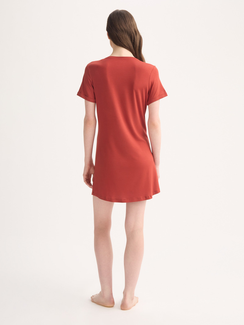 Derek Rose Women's V-Neck Sleep T-Shirt Lara Micro Modal Stretch Rose Red outlook