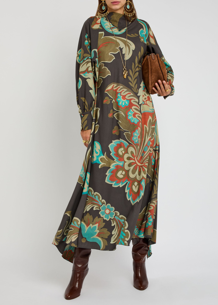 Etro Printed Draped Crepe Maxi Dress - 4