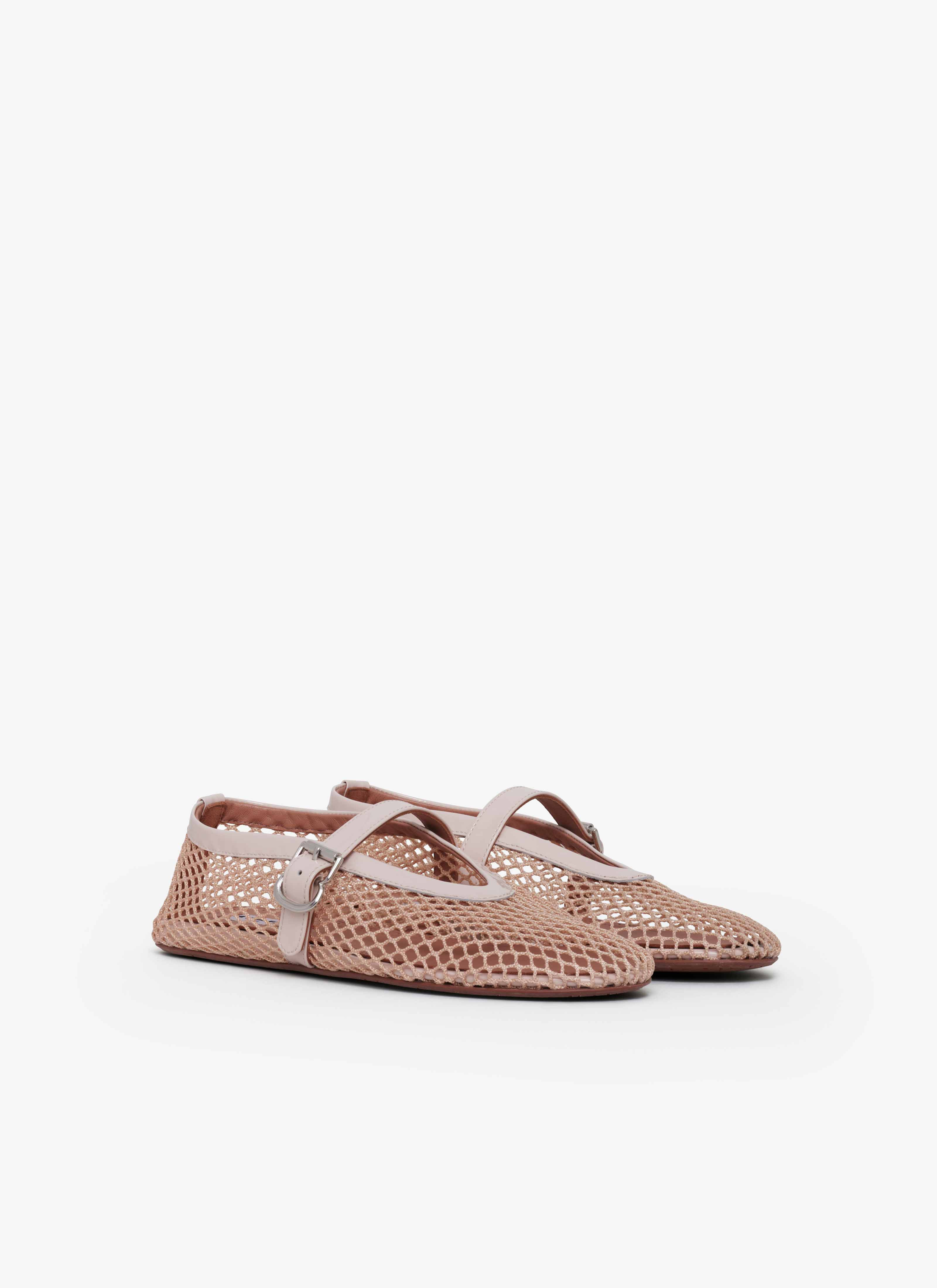 【ALAIA】FISHNET BALLET FLATS バックル バレエシューズ ALAÏA GOLD BALLET FLATS IN LAMINATED FISHNET |ALAÏA US