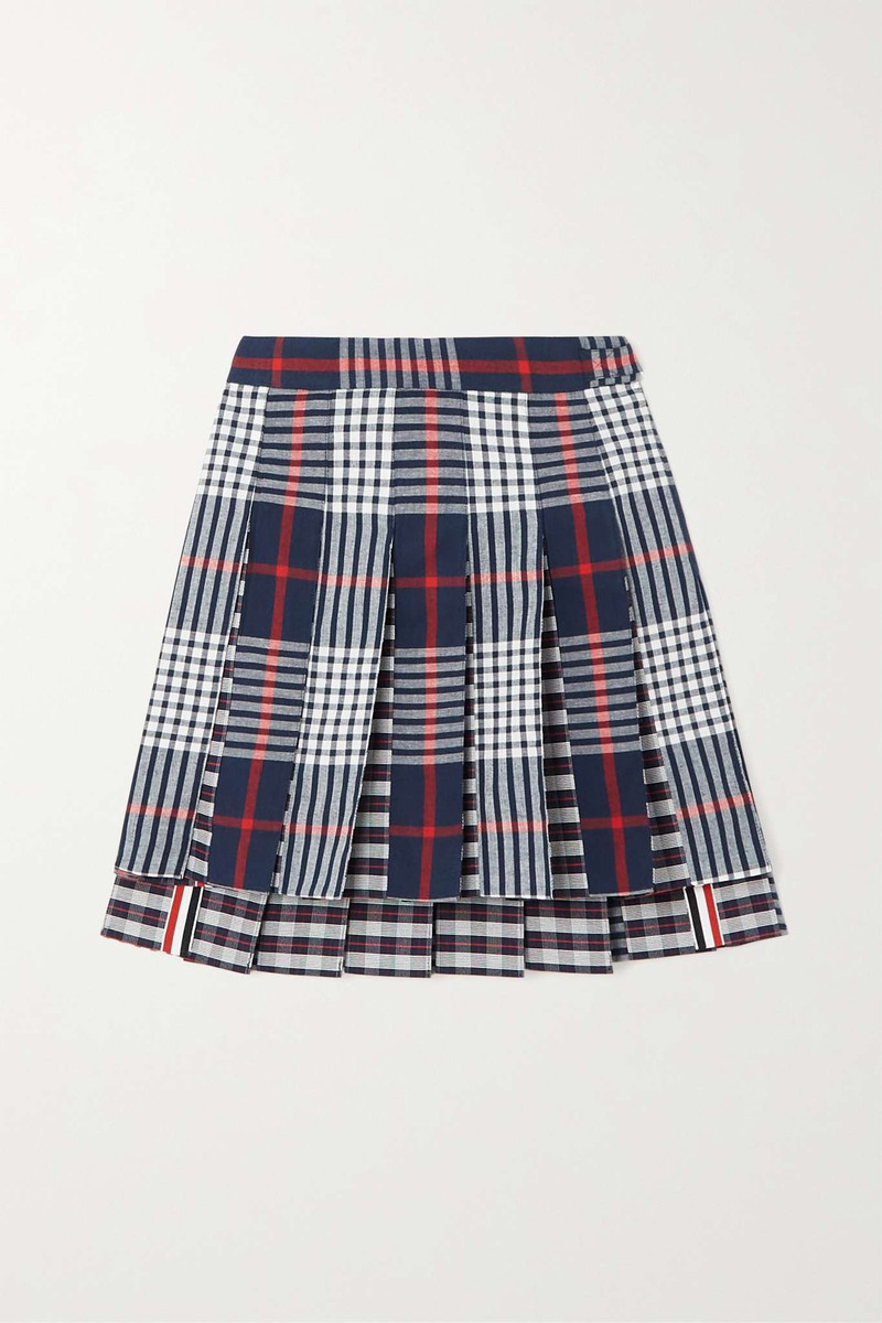 Pleated checked cotton mini skirt - 1