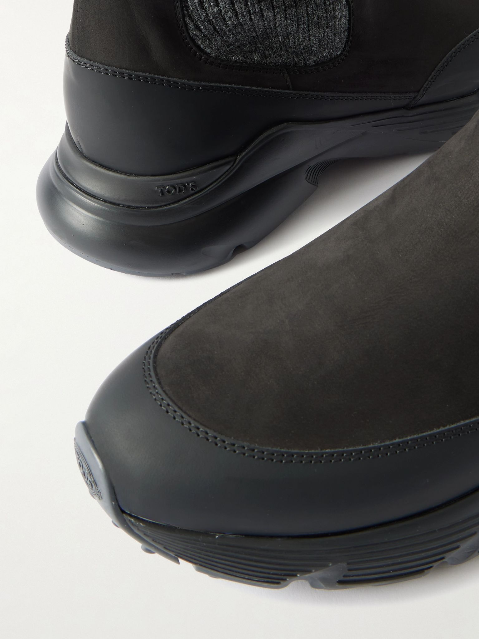 Stretch-knit, leather and rubber sneakers Charcoal - 4