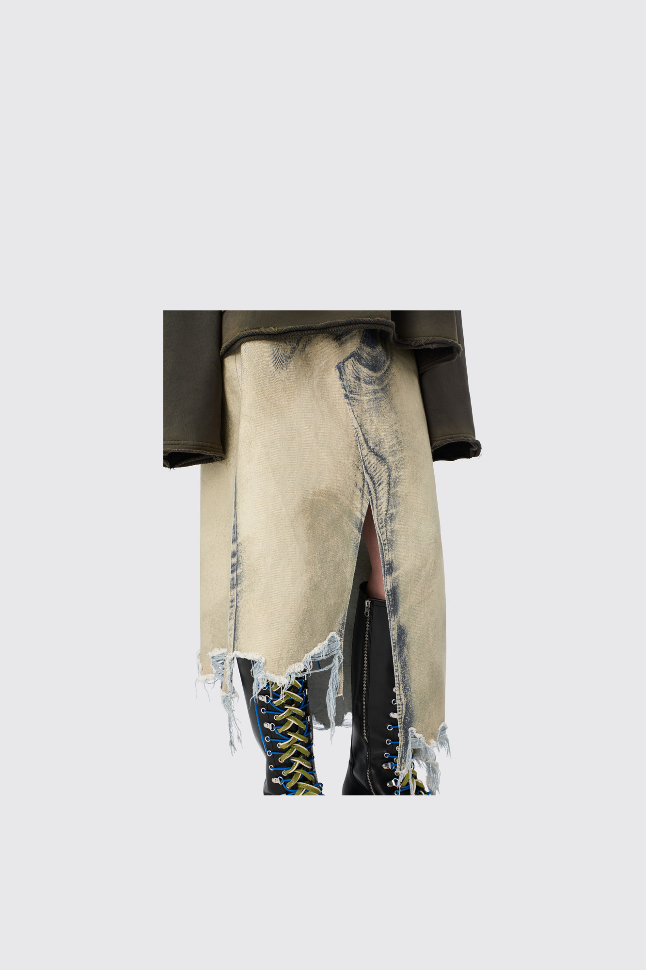 Sand-black asymmetric denim skirt - 6