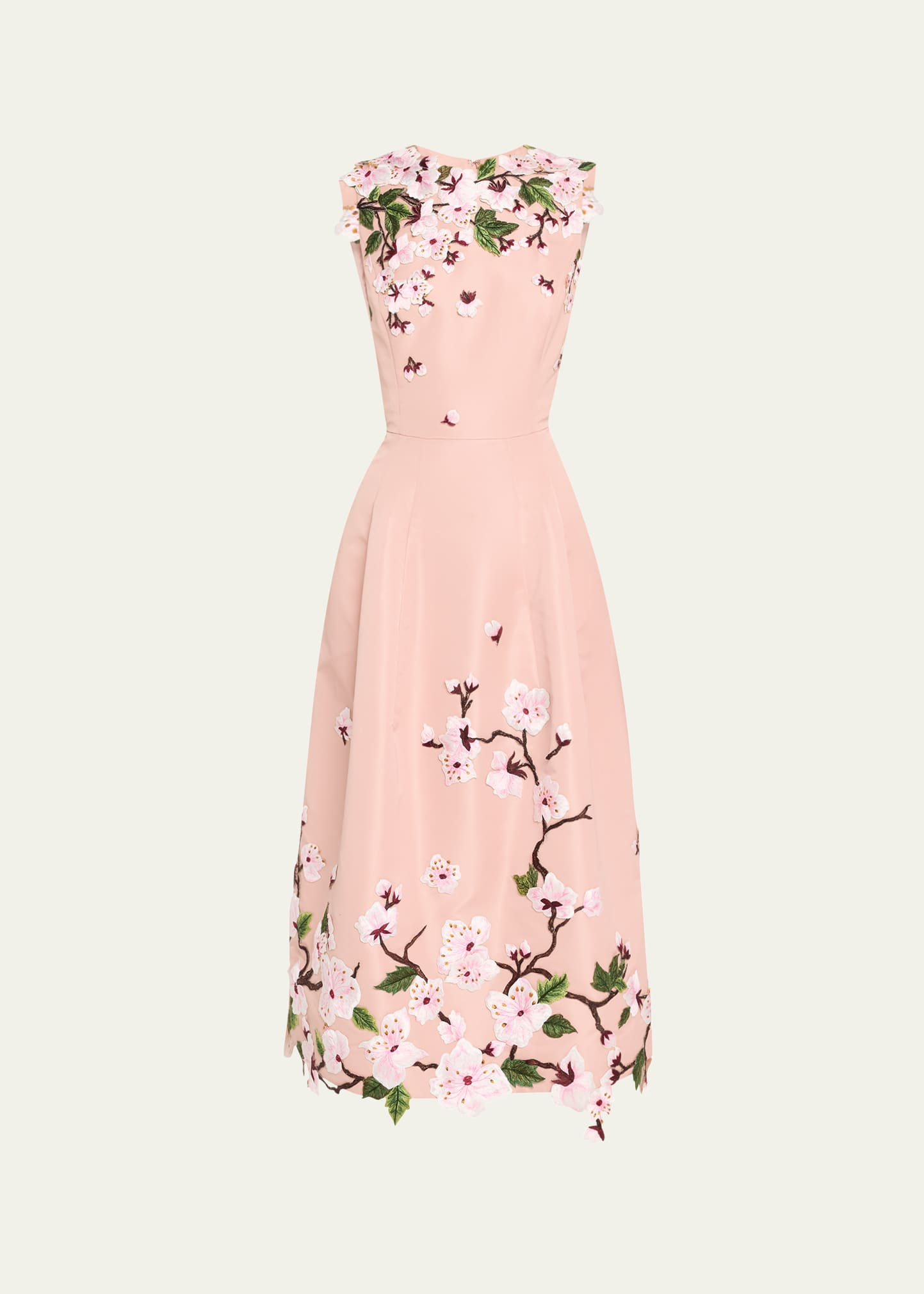 Cherry Blossom Embroidered Faille Sleeveless Cocktail Dress - 1