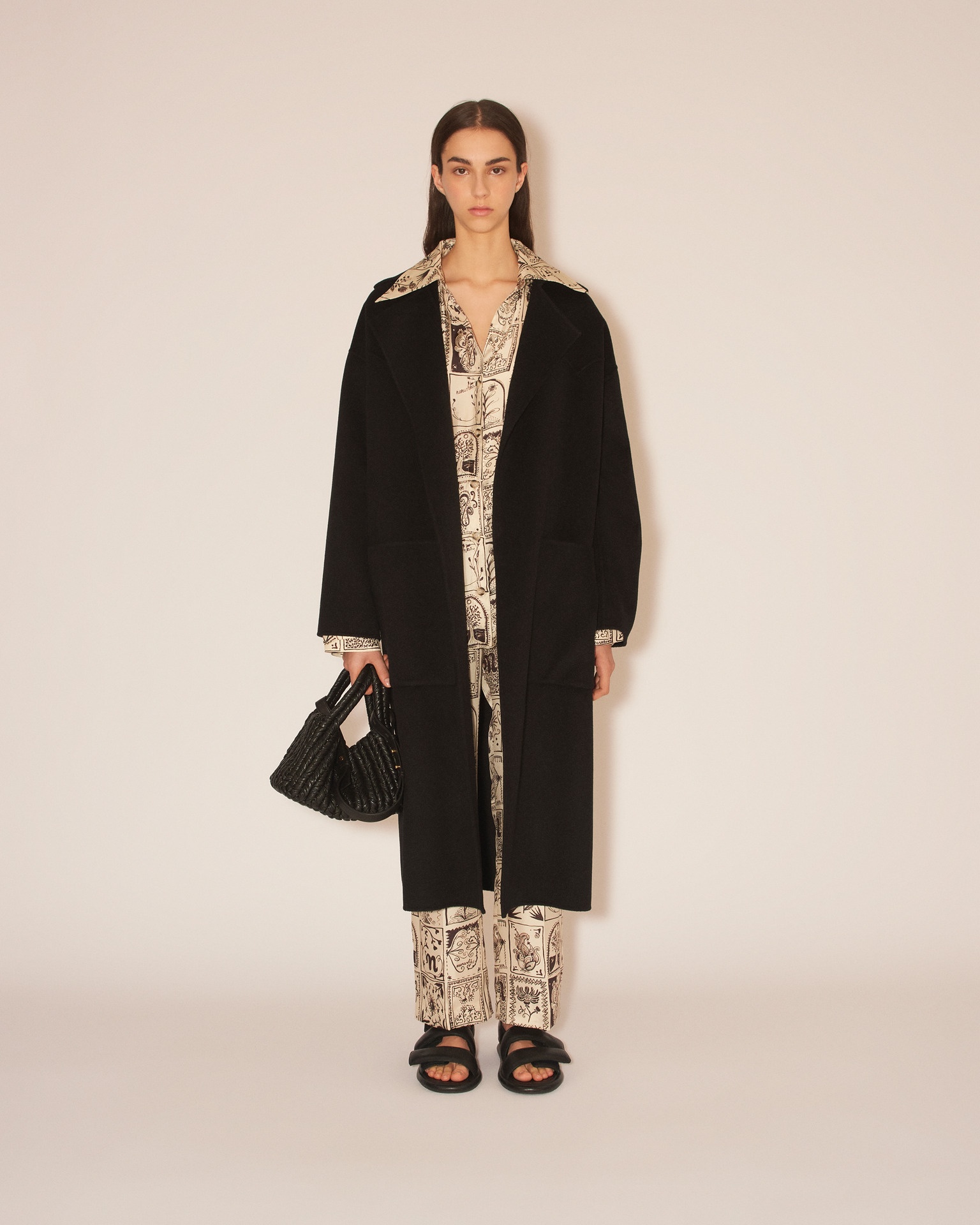 ALAMO - Wool silk blend robe coat - Black - 4