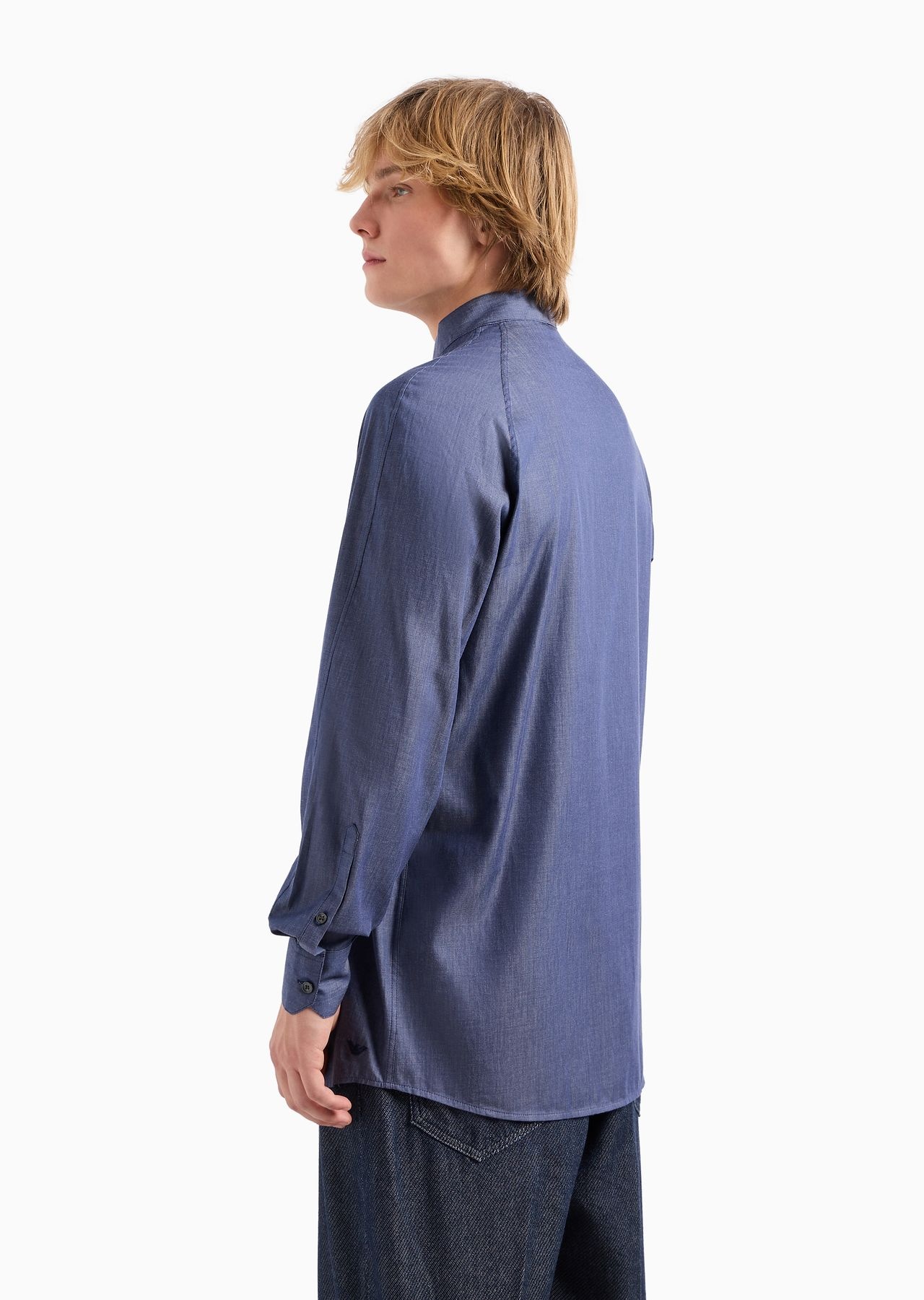 Guru-collar chambray shirt with front pockets - 3