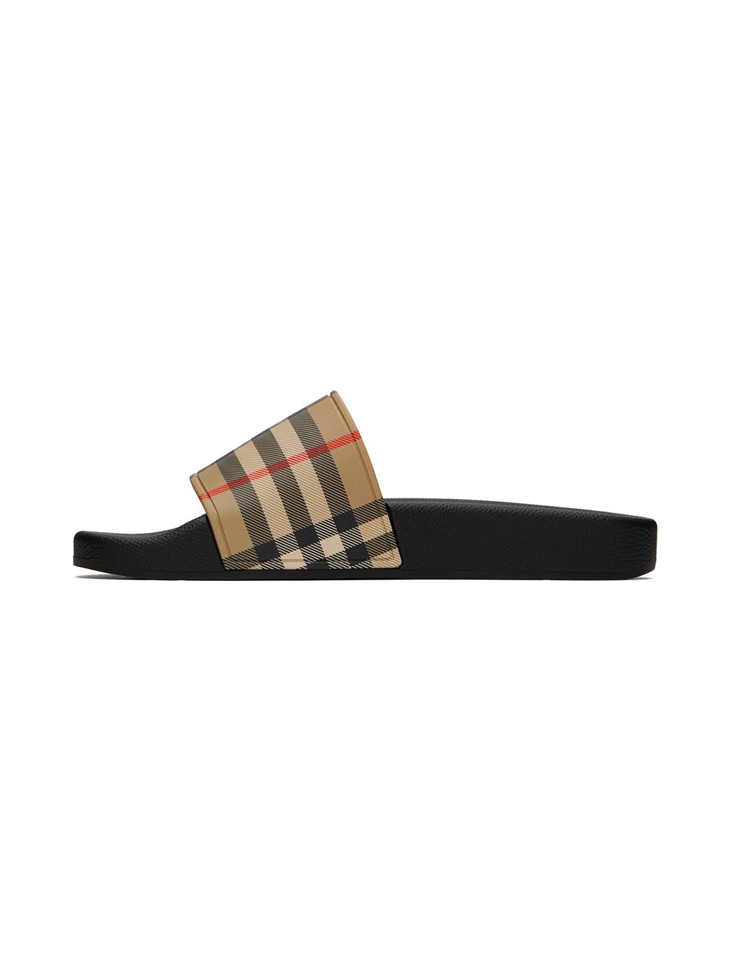 Beige & Black Check Slides - 3