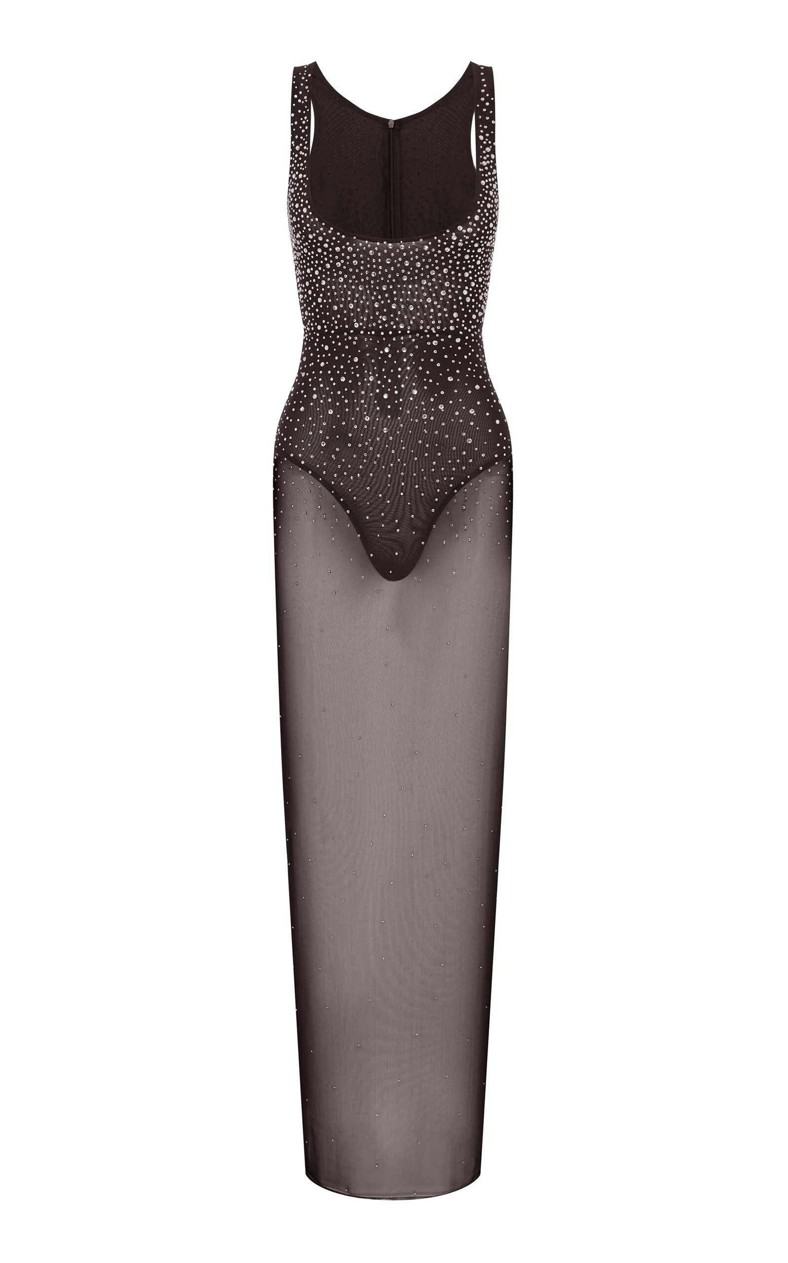 Crystal-Embellished Mesh Maxi Dress brown - 1