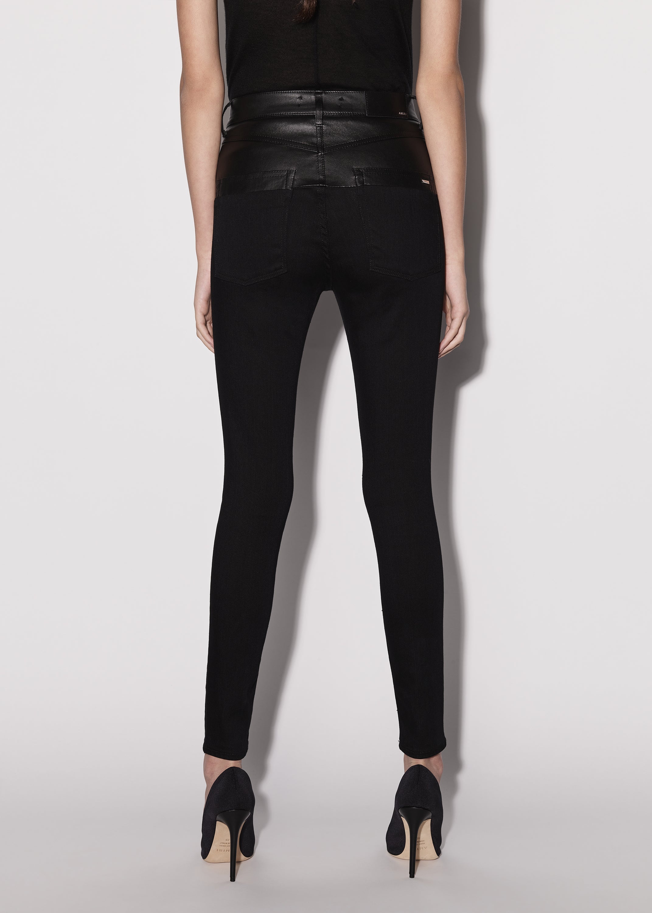 LEATHER CONTRAST SKINNY JEAN - 5