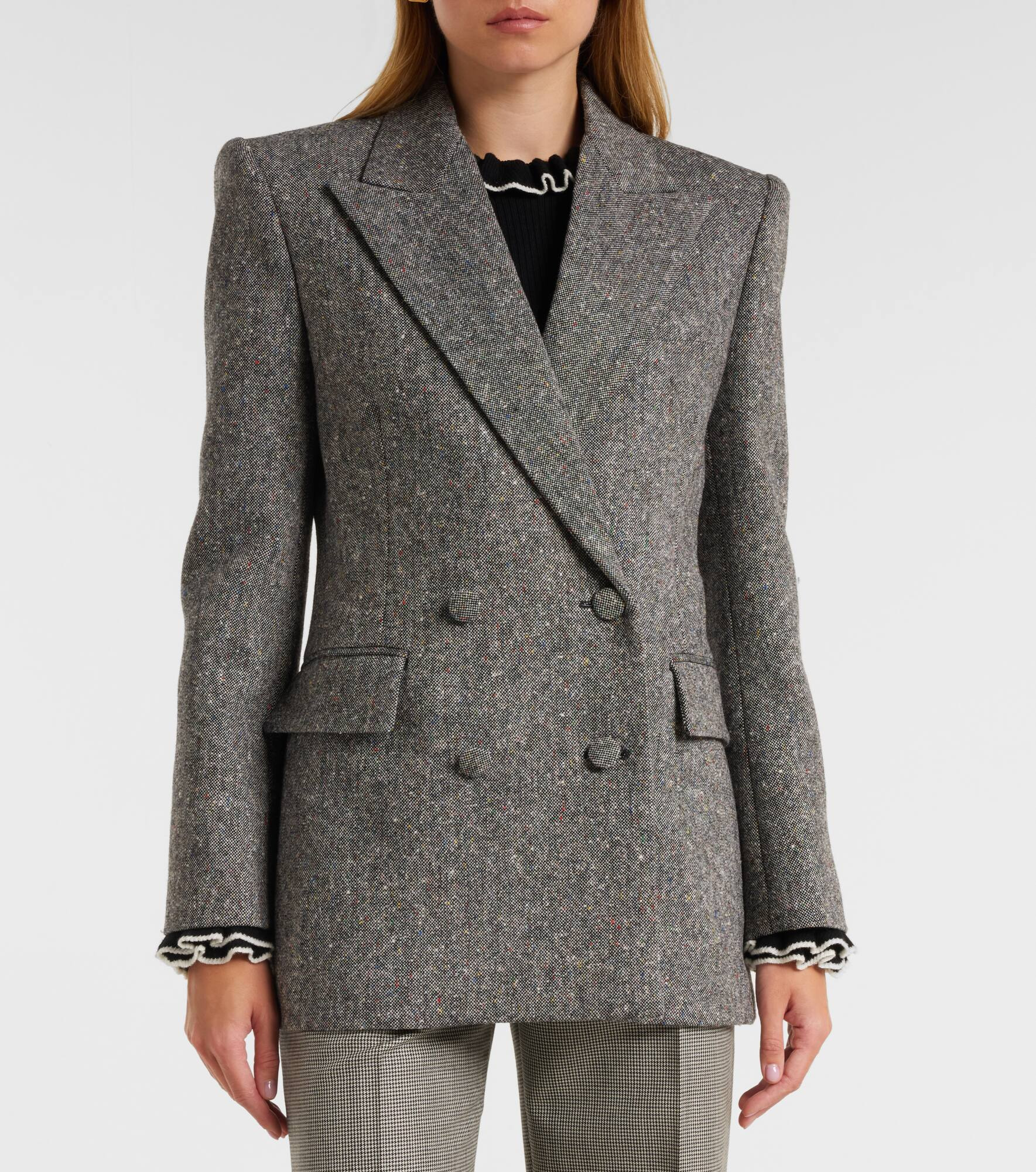 Double-breasted wool-blend blazer - 4