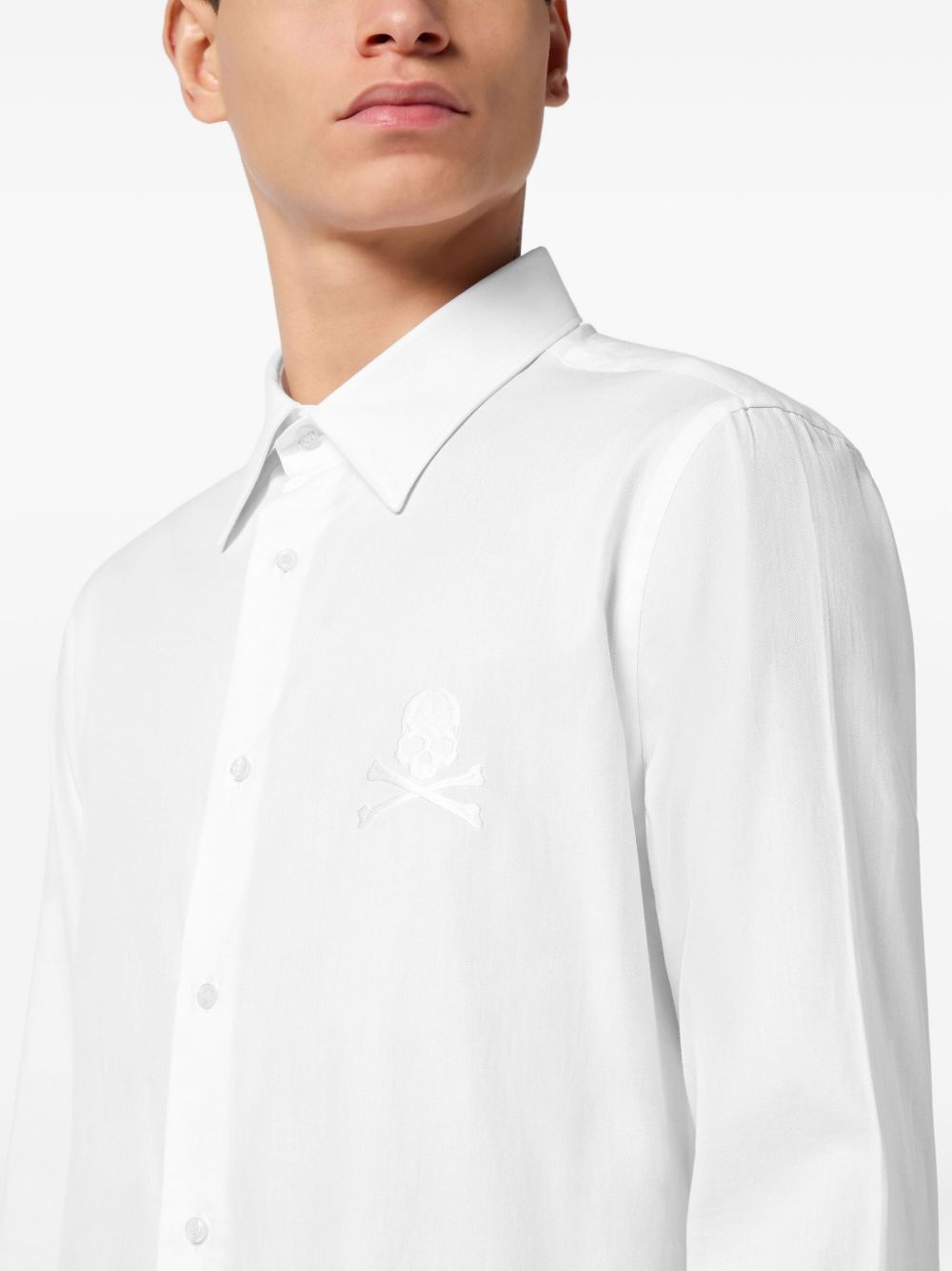 skull-embroidered button-up shirt - 5