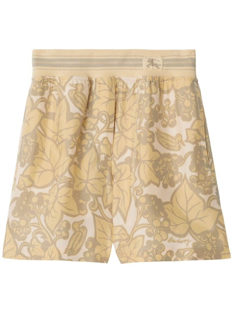botanical-print silk shorts 1