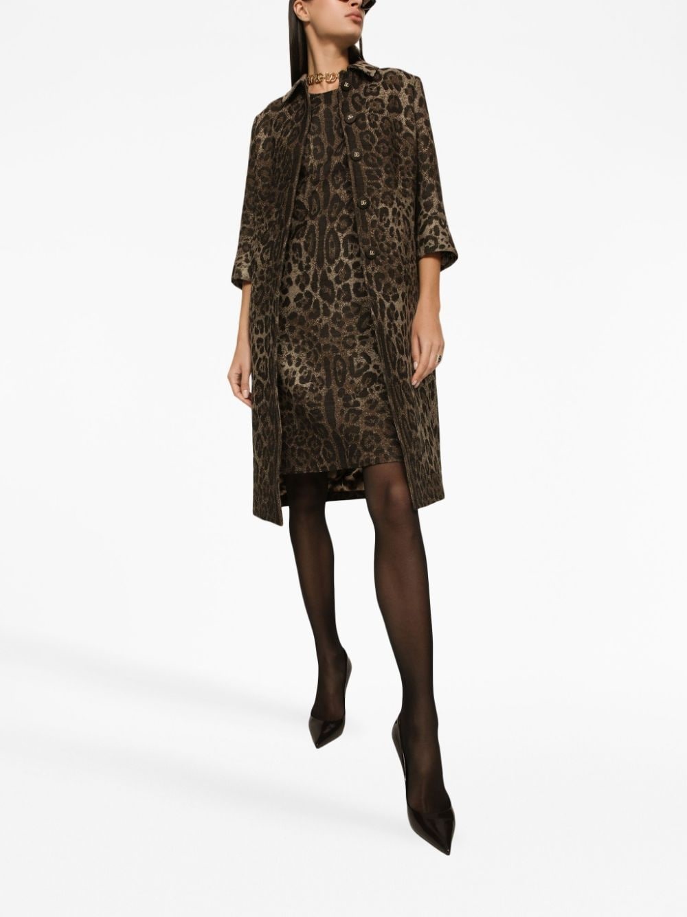 leopard-jacquard mid-length dress - 2