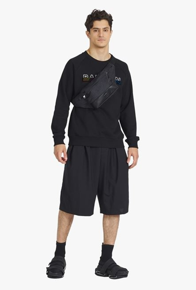Balmain Black eco-designed cotton sweatshirt with multicolor Balmain Paris logo print outlook