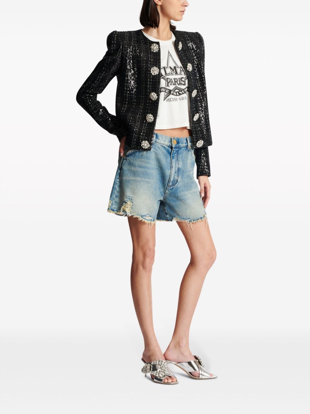 sequin-embellished tweed jacket - 3