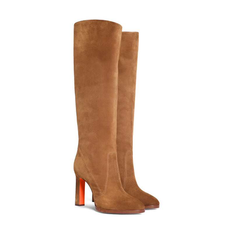 Santoni Women's light brown suede high-heel boot outlook