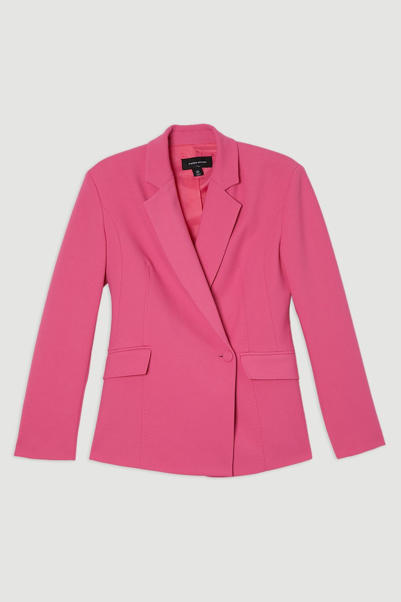 Compact Stretch Stab Stitch Asymmetric Wrap Tailored Blazer 4