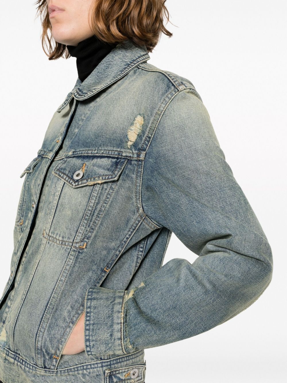 Peter Pan-collar ripped denim jacket - 5