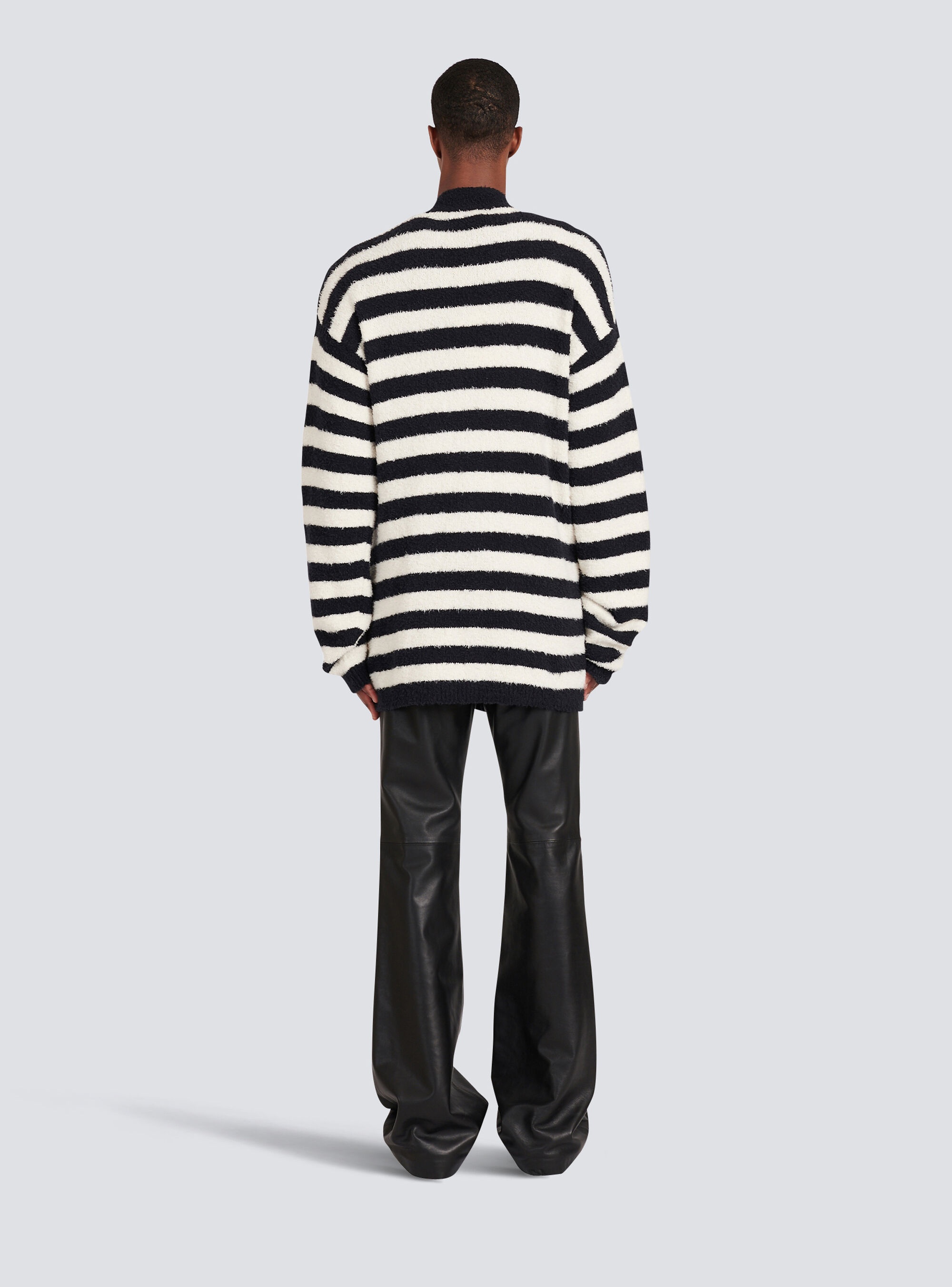 Cotton cardigan with strippes and Balmain badge - 4