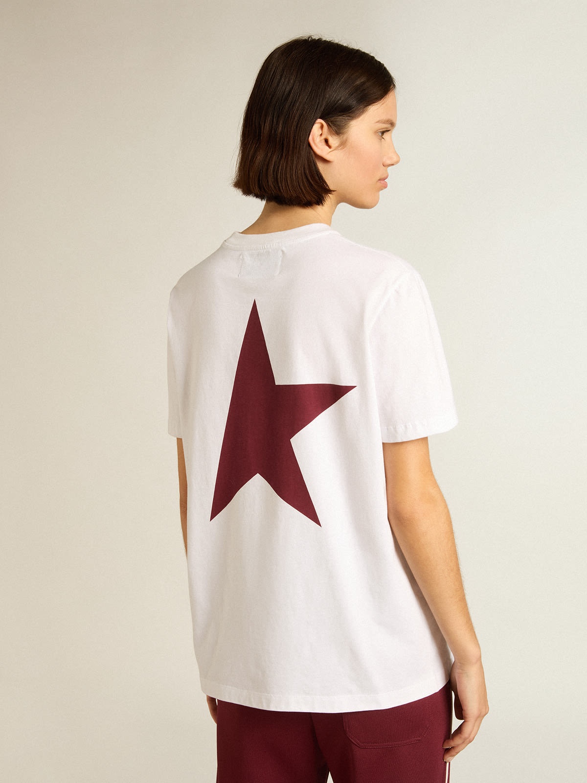 Women’s white T-shirt with burgundy star on the front - 4
