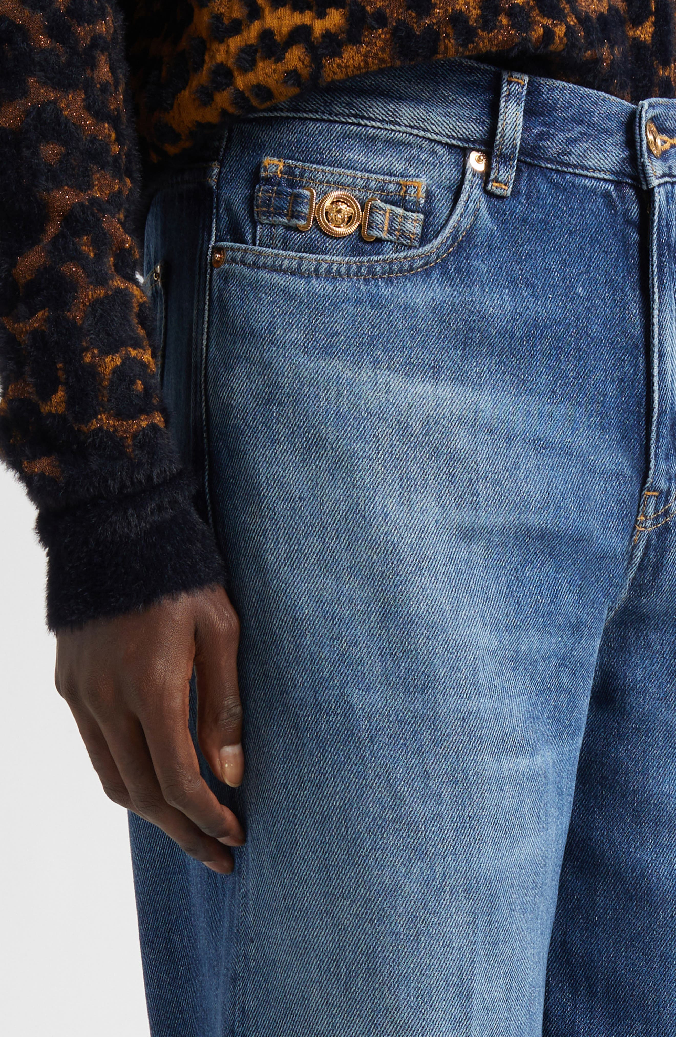 Versace Medusa Biggie Relaxed Straight Leg Jeans in Medium Blue at Nordstrom - 5