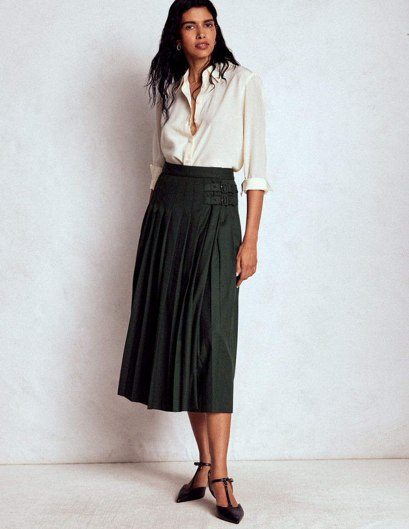 Josephine Kilt Midi Skirt-Hunter Green 6