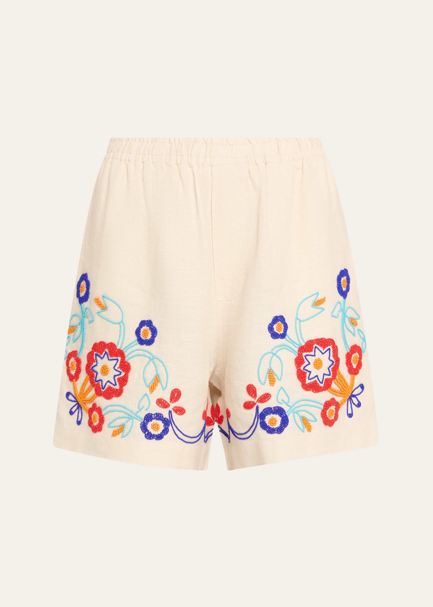Beaded Garden Party Linen Shorts - 1