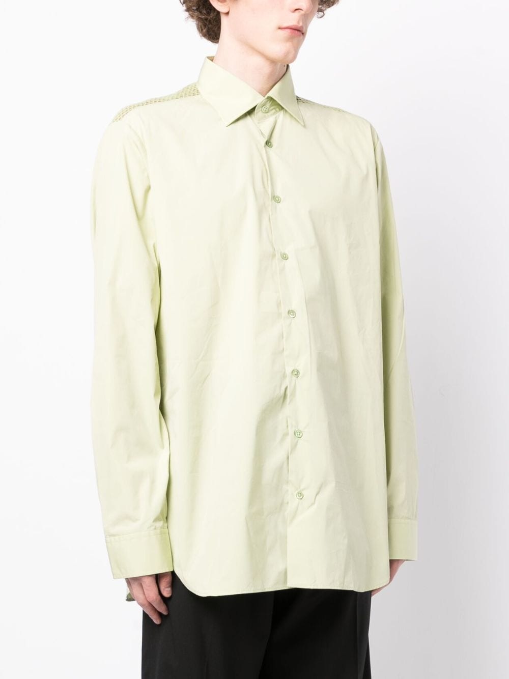 mesh-panel cotton shirt - 3