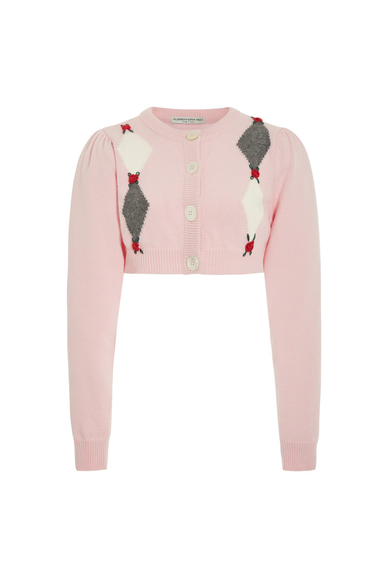 DIAMOND KNITTED CROPPED CARDIGAN WITH EMBROIDERY 1