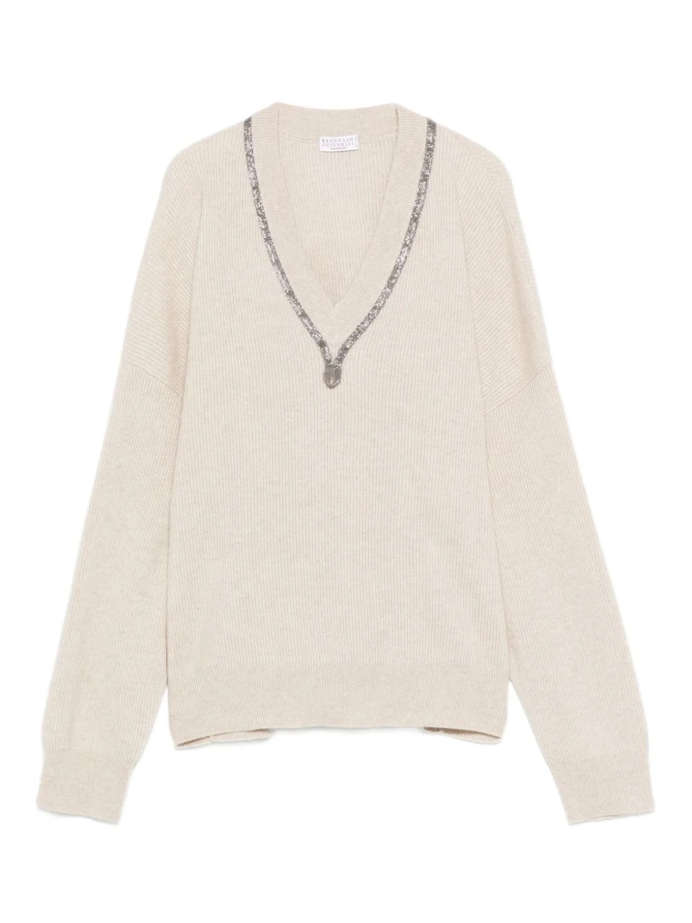 crystal-embellishment V-neck sweater - 1