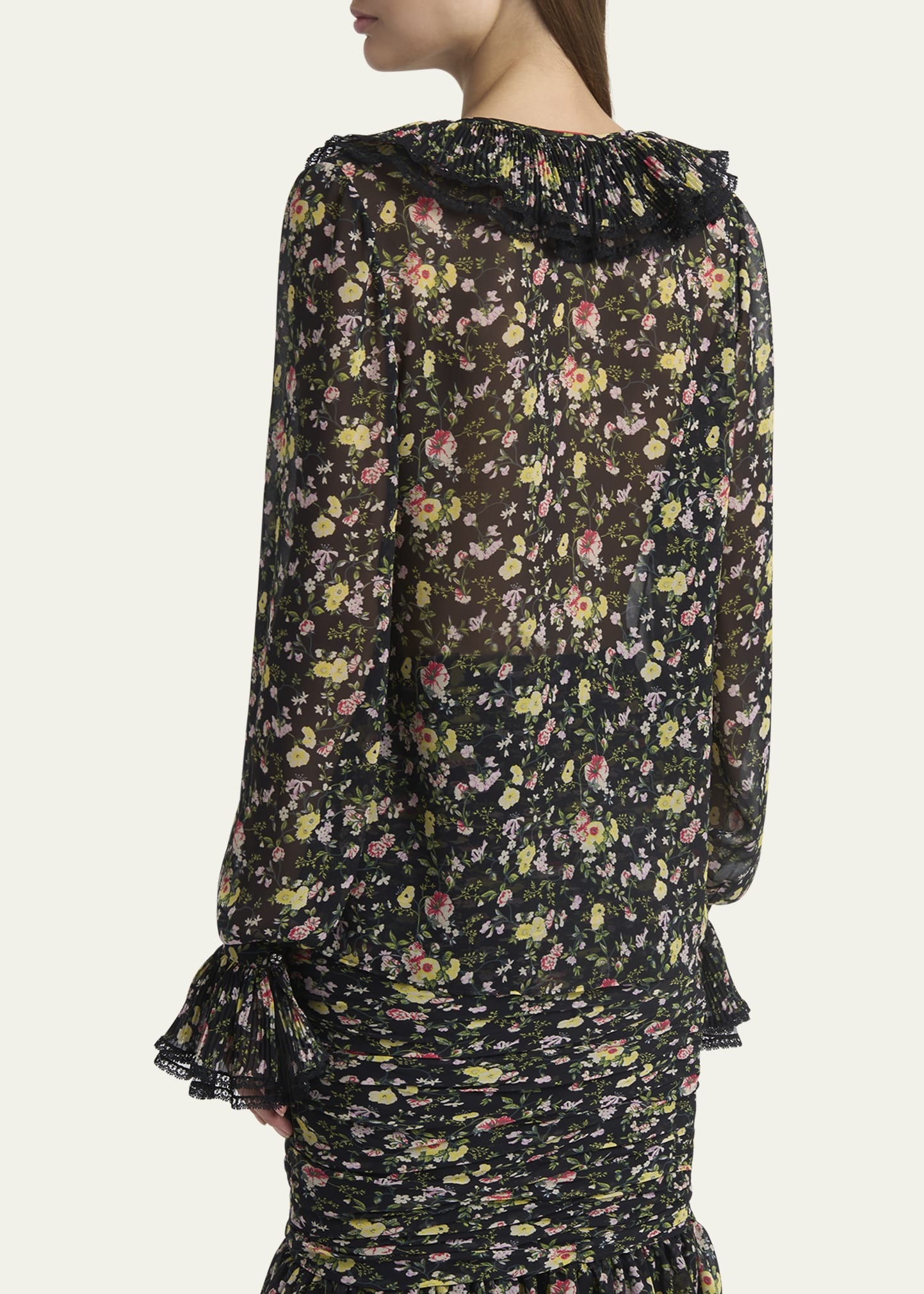 Semi Sheer Flower Print Blouse - 3