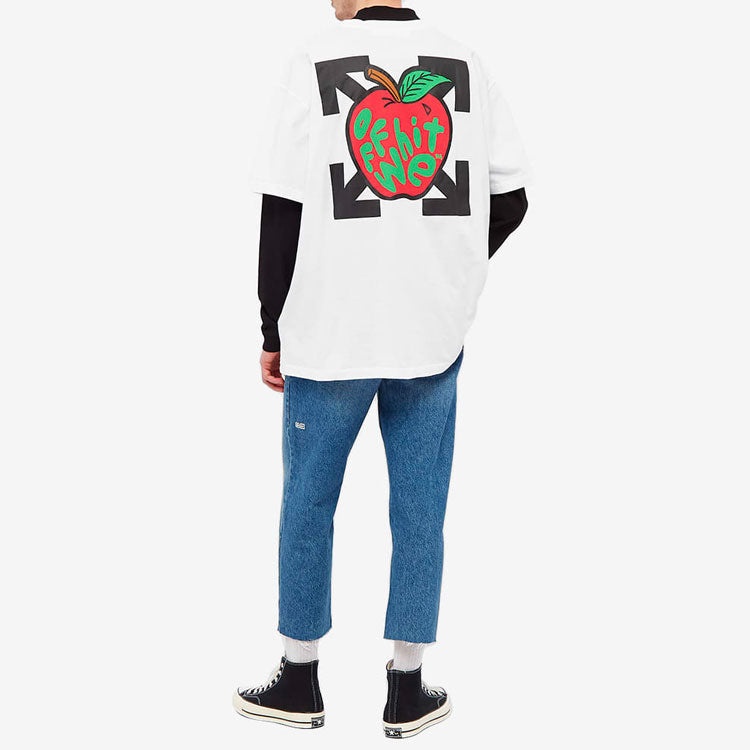 Off-White Apple Printing Short Sleeves Relaxed Fit Mens White OMAA038S21JER0150125 - 5