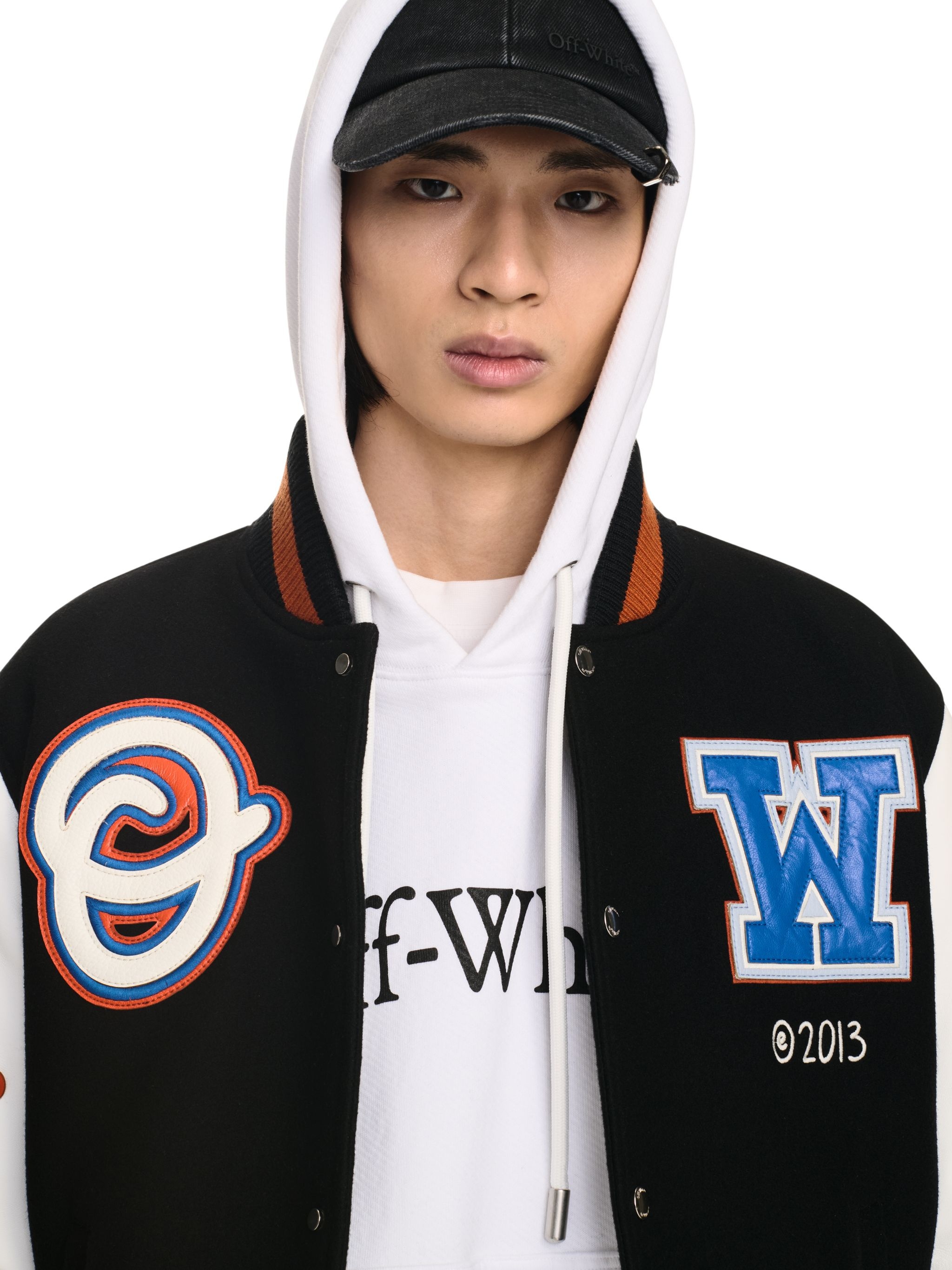 Black Wizard Leather Wool Varsity Jacket - 5