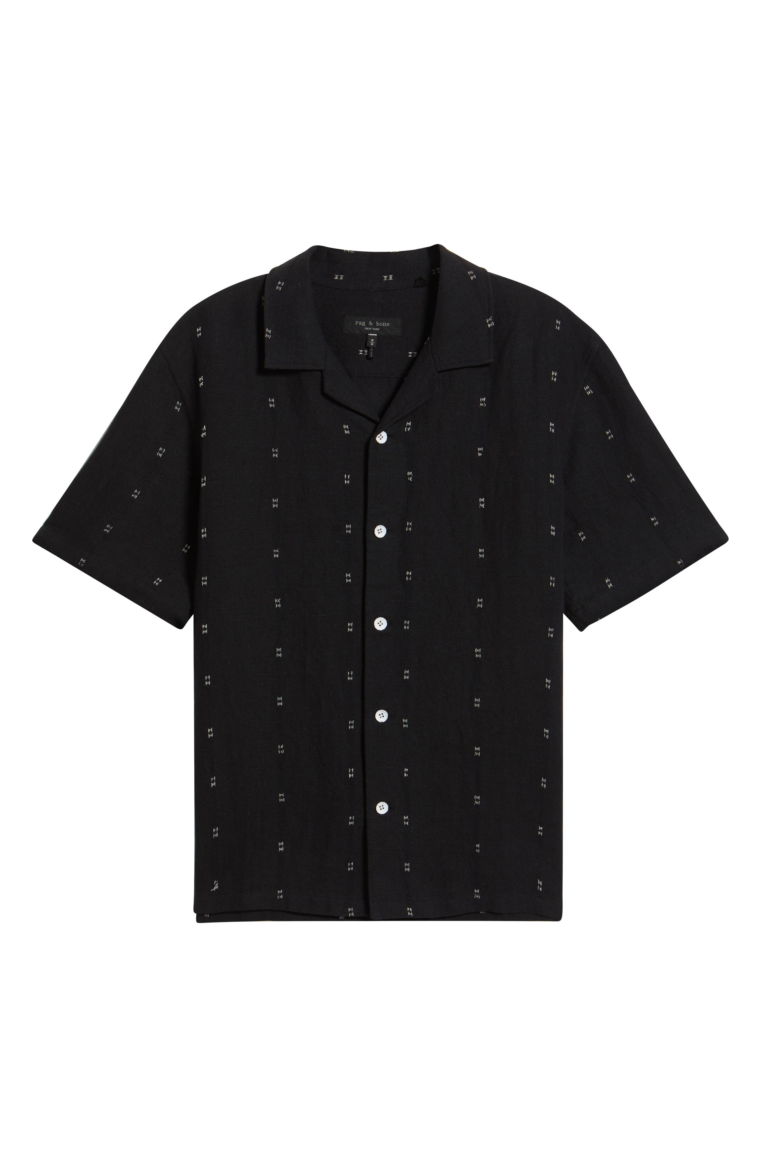 rag & bone Avery Embroidered Cotton & Linen Linen Camp Shirt in Black at Nordstrom - 6