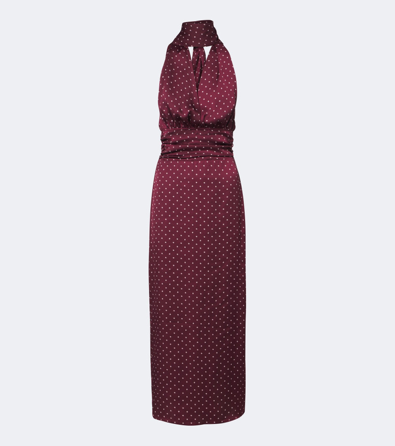Polka-dot halterneck satin midi dress 1