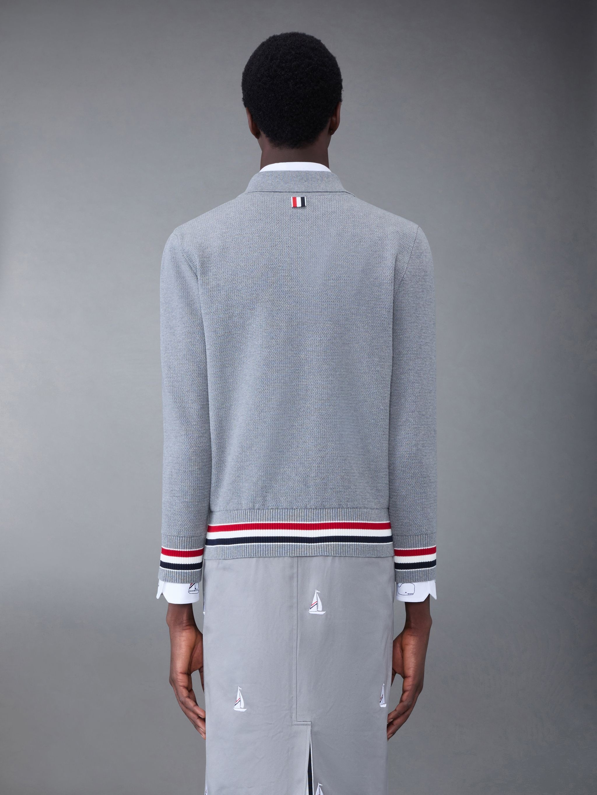 Textured Cotton Back Stripe Bomber Jacket - 2