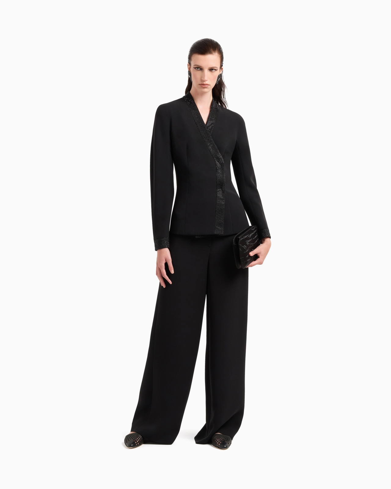 SILK CADY TROUSERS WITH AN EMBROIDERED WAISTBAND - 2