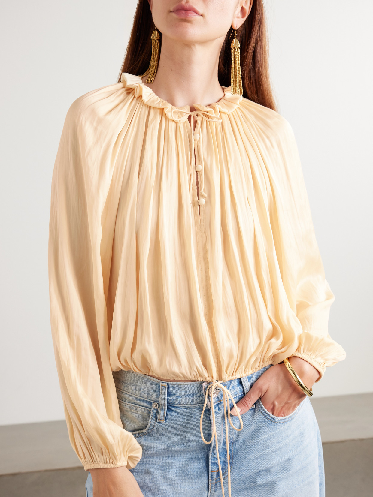 Laurette Gathered Washed-satin Blouse - 4
