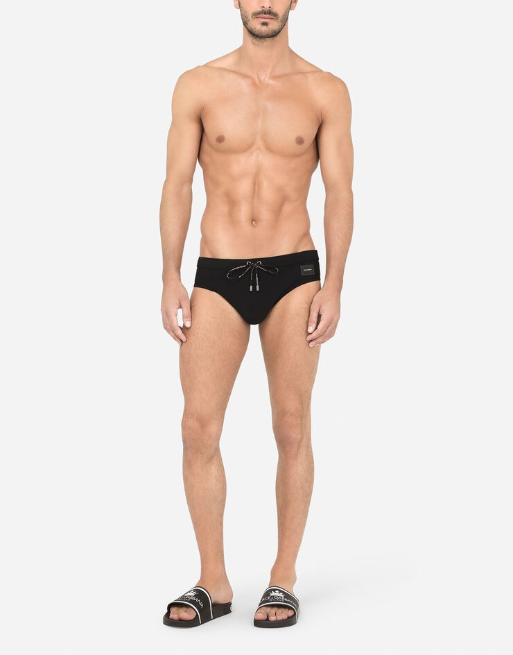 Swim briefs with high-cut leg and branded metal plate - 2