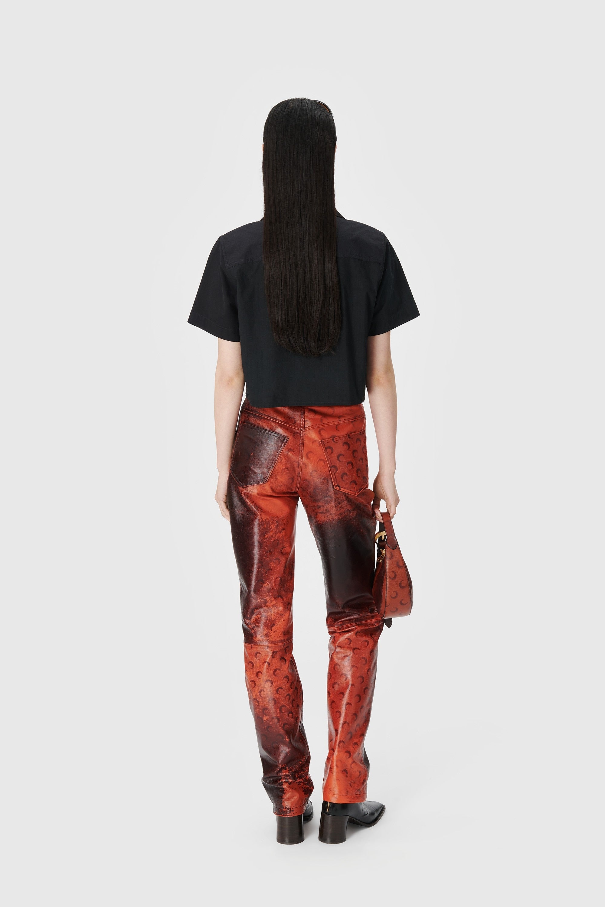 Airbrushed Crafted Leather Straight Leg Pants - 3