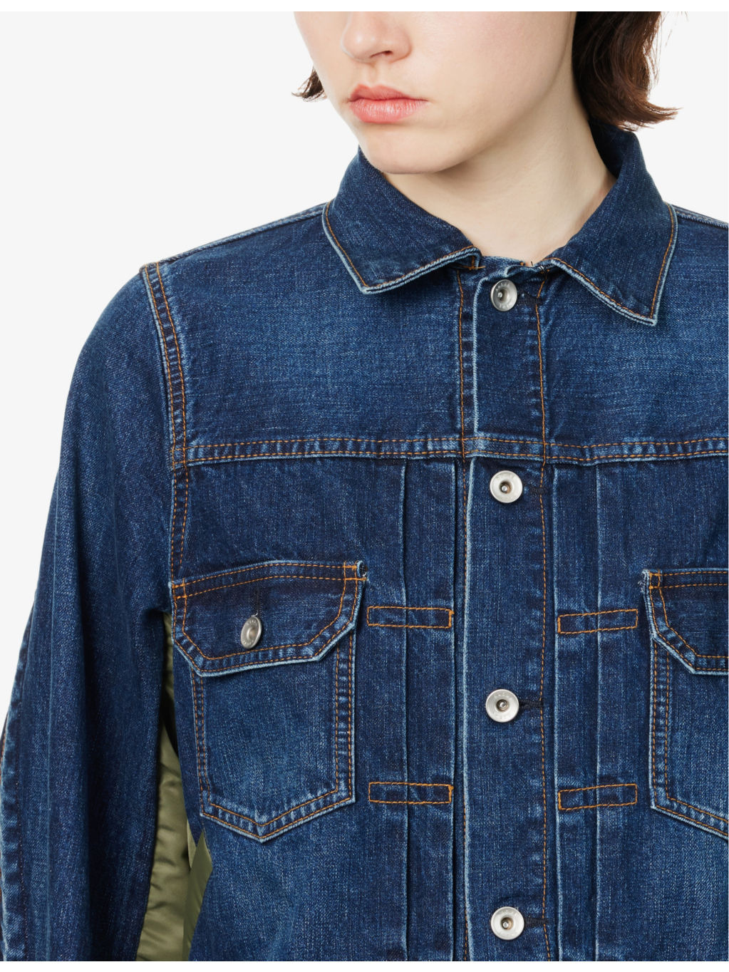 Shell-Panels Buttoned-Pockets Regular-Fit Denim Jacket - 5